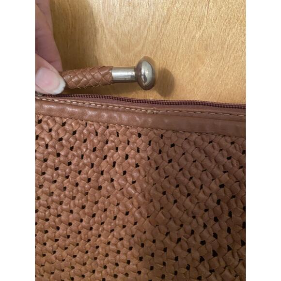 Perez Sanz 6400 Woven Leather Crossbody Shoulder Bag Basketweave Silver Tote - Picture 3 of 9